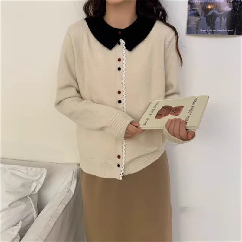 Damen Eleganter Strickcardigan mit Stehkragen und Knopfdetail Drune