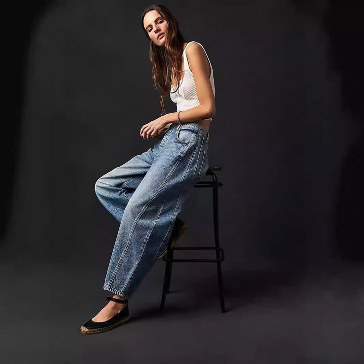 Damen Weite Denim-Hose mit hohem Bund und lässigen Details Drune