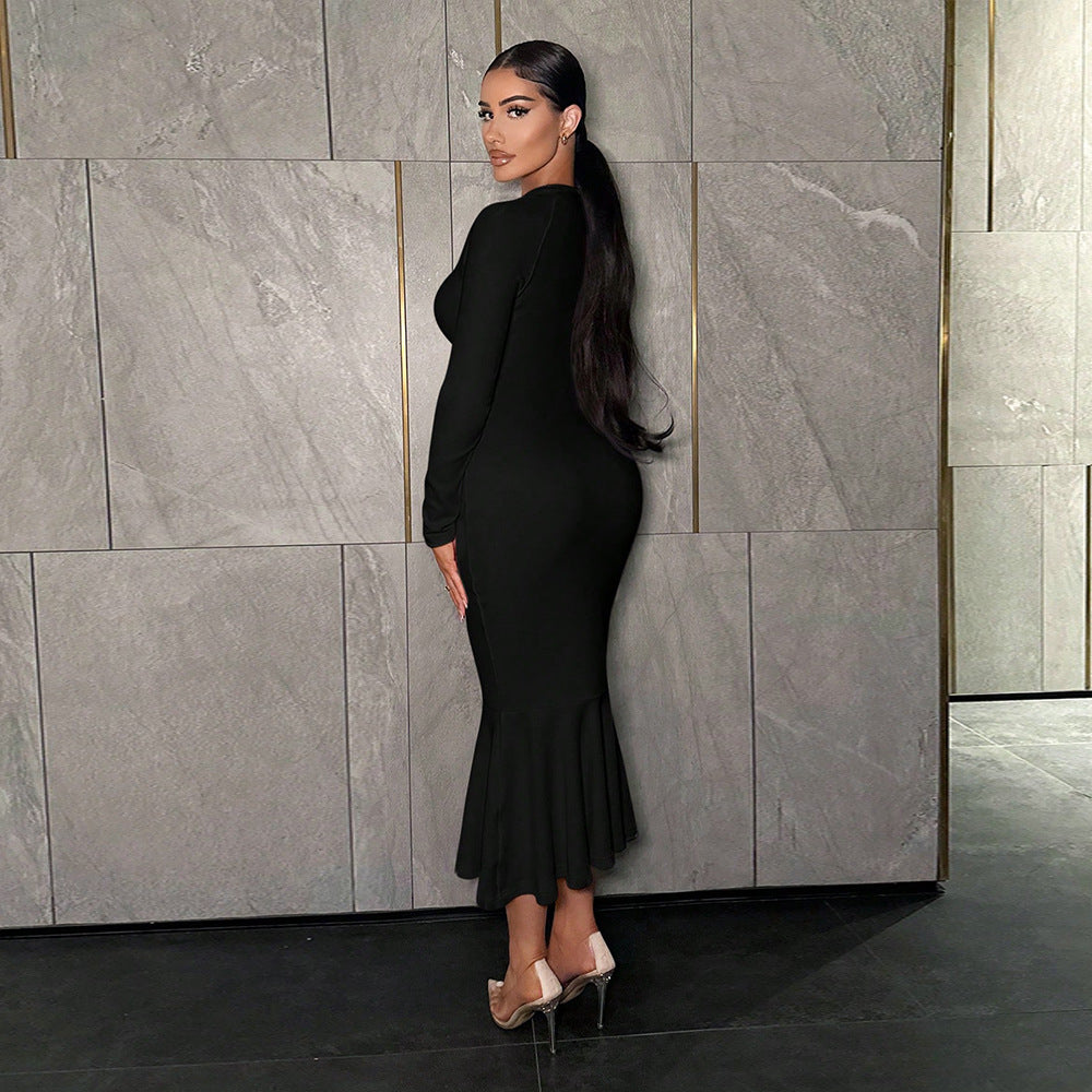 Damen langes Kleid mit schickem Quadrat-Ausschnitt und ausgestelltem Saum Drune