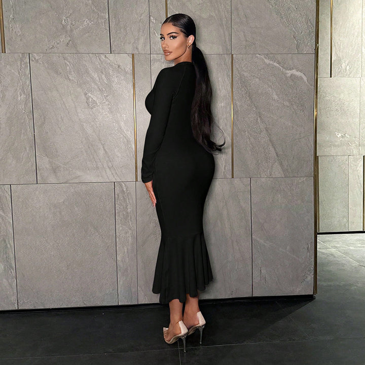 Damen langes Kleid mit schickem Quadrat-Ausschnitt und ausgestelltem Saum Drune