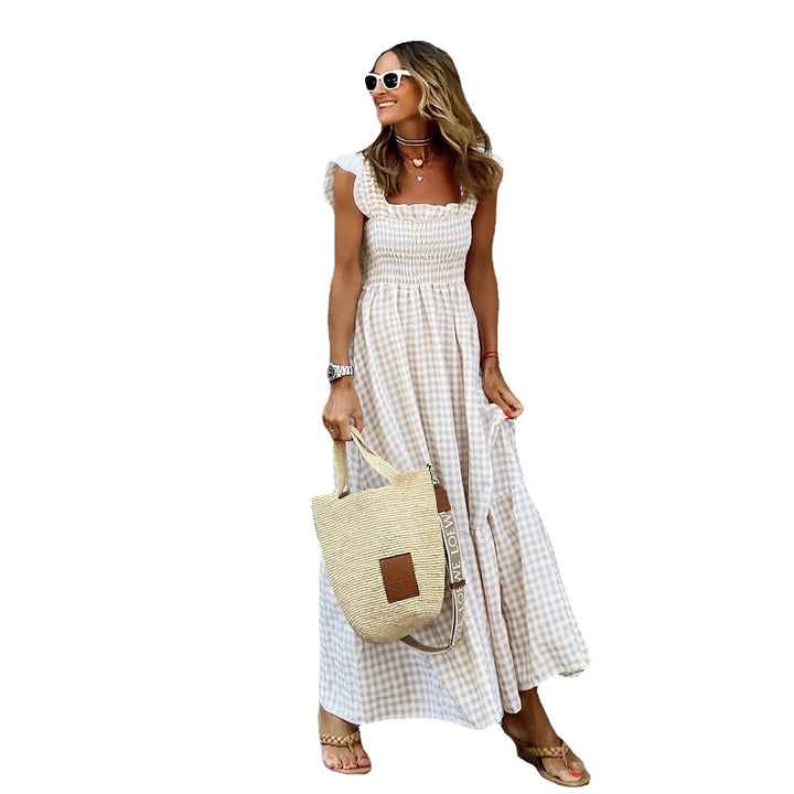 Damen Langes Gingham-Maxi-Kleid mit Rüschen Drune