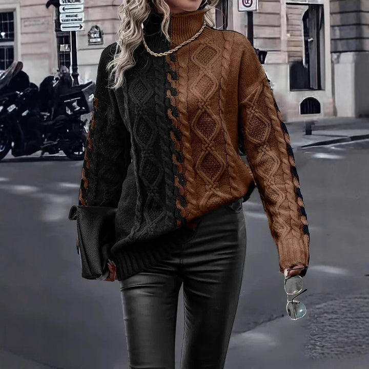 Damen Strickpullover mit stylischem Farbwechsel und Zopfdesign Drune