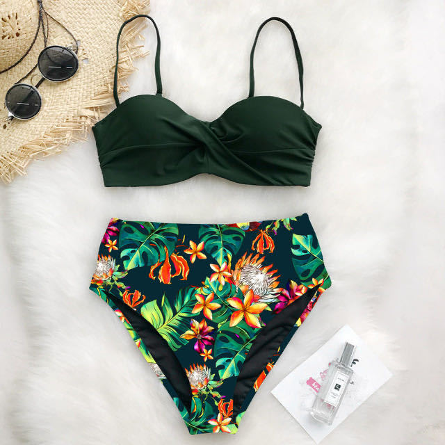 Damen Hoch tailliertes Bikini-Set mit floralem Oberteil Drune