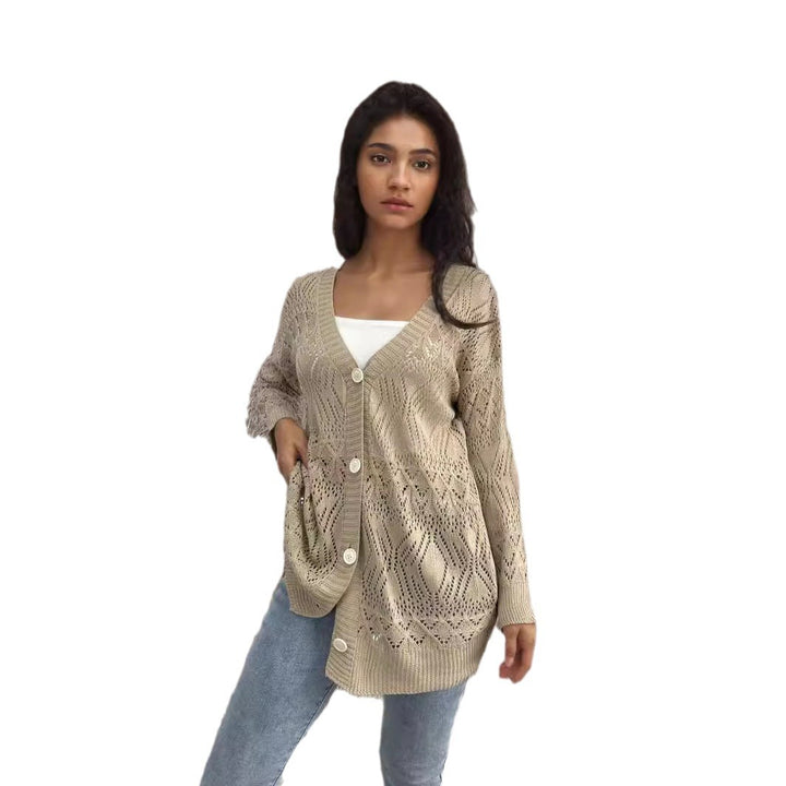 Damen Strickjacke mit perforiertem Muster und Knopfverschluss Drune