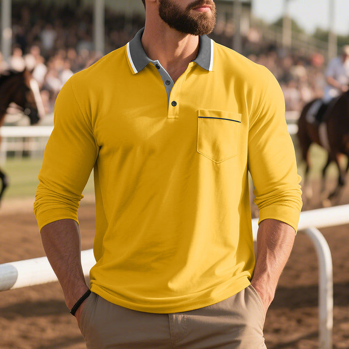 Herren Langarm Polo-Shirt aus atmungsaktivem Stoff mit modernem Kragen Drune