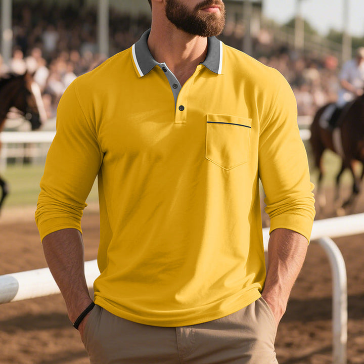 Herren Langarm Polo-Shirt aus atmungsaktivem Stoff mit modernem Kragen Drune