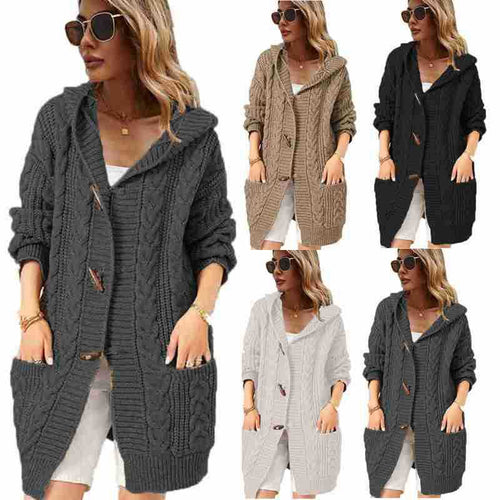 Damen Grobstrick-Cardigan mit Kapuze und praktischen Taschen Drune