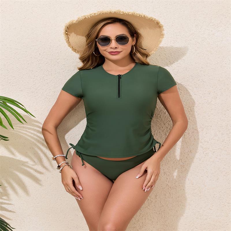 Damen Rashguard-Bikini-Set mit kurzem Arm und verstellbarem Kordelzug Drune