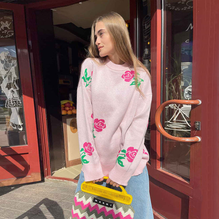 Damen Strickpullover mit floralem Muster Drune