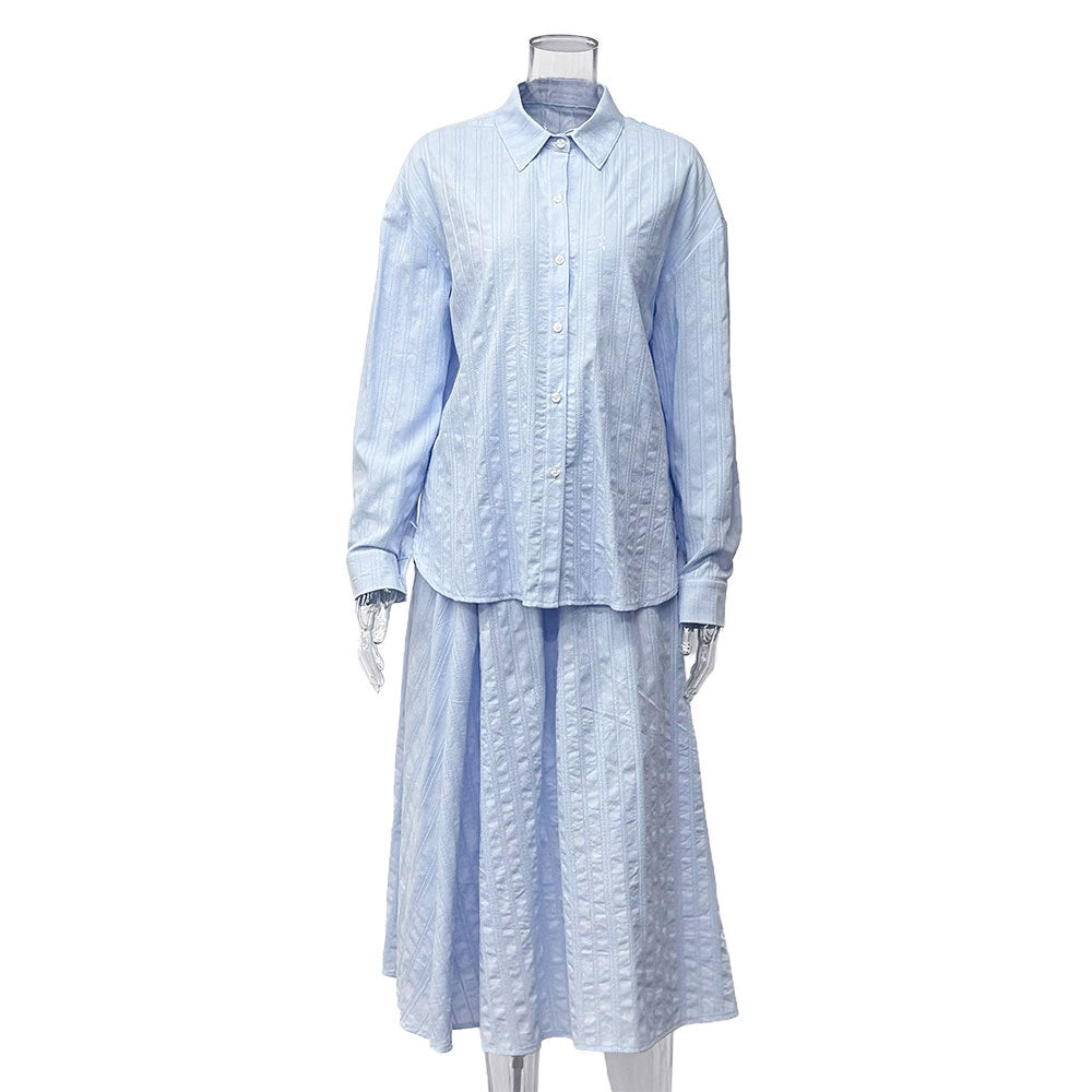 Damen elegantes Kleidungsset mit strukturierter Bluse und A-Linie Rock Drune