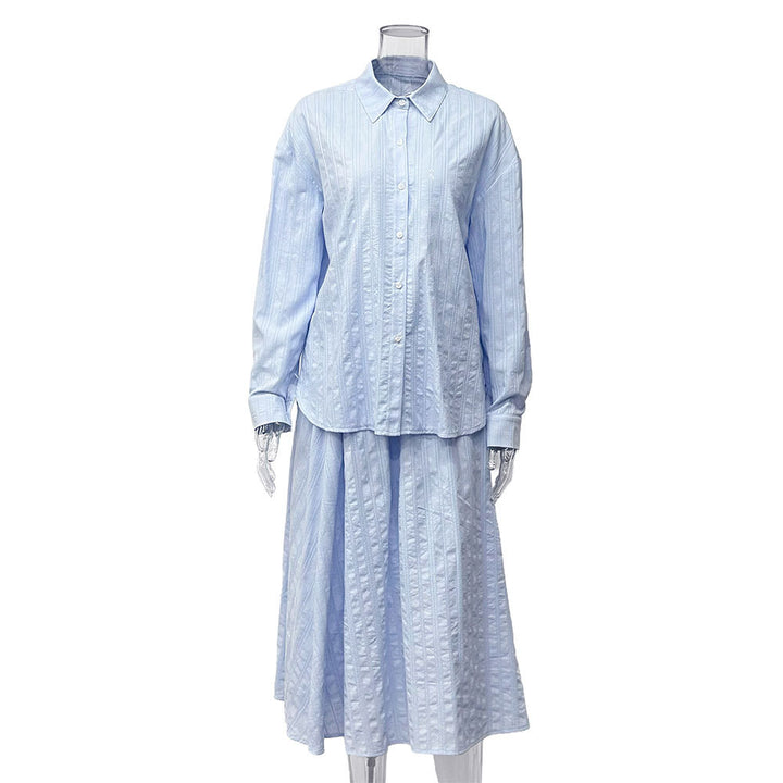 Damen elegantes Kleidungsset mit strukturierter Bluse und A-Linie Rock Drune