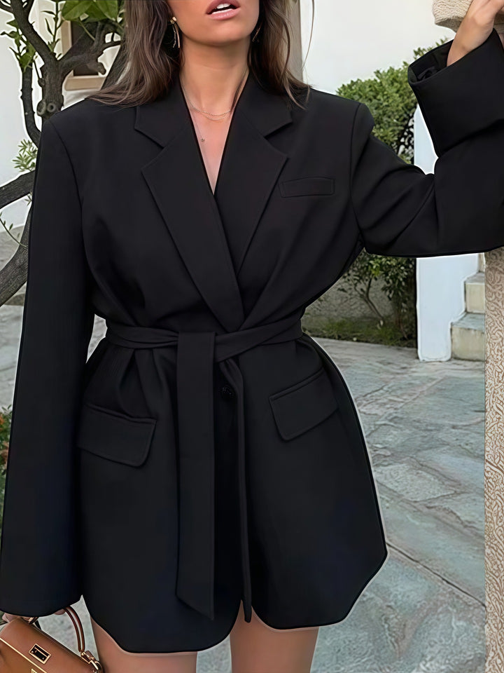Damen Elegante Blazerjacke mit Gürtel und Taschen Drune