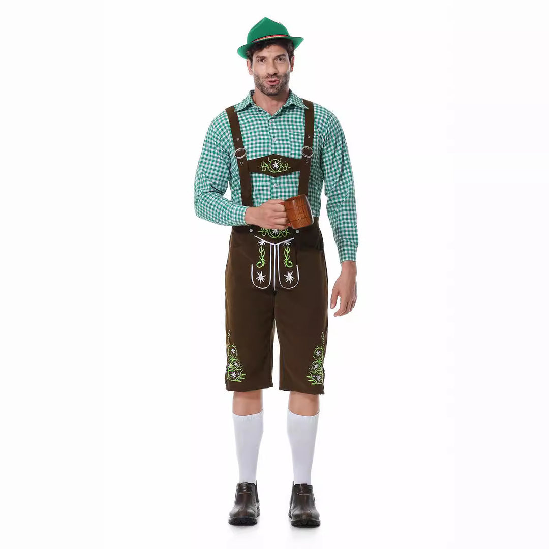 Herren nan authentische Trachtenlederhose kurz mit verstellbaren Trägern und aufwendiger Stickerei Drune