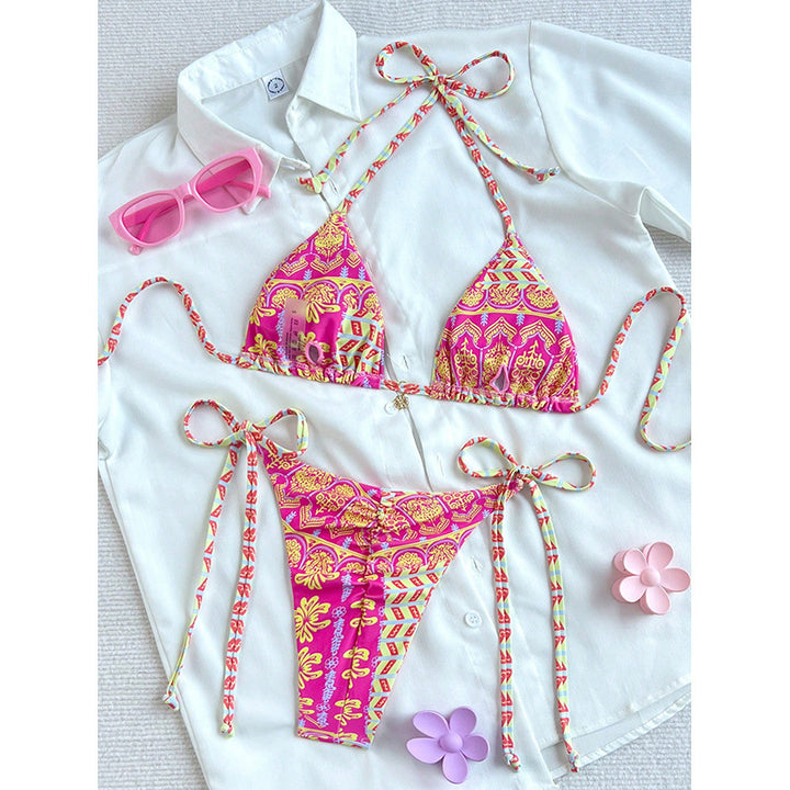 Damen Triangel-Bikini mit verspieltem Muster und seitlichen Bindebändern Drune