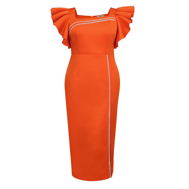 Damen Elegantes Maxikleid mit Puffärmeln und funkelnden Akzenten Drune