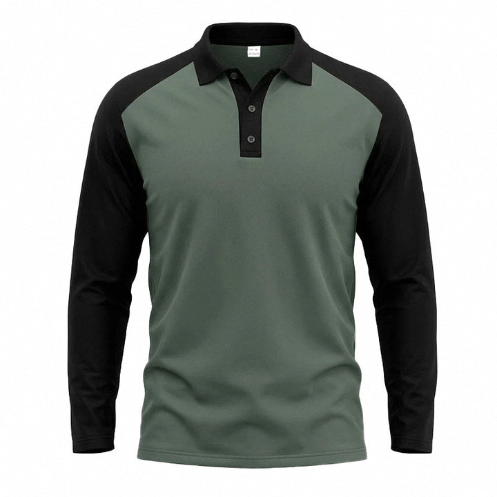 Herren nan langärmeliges Raglan-Polo aus Baumwollmix mit Knopfleiste und ergonomischem Schnitt Drune