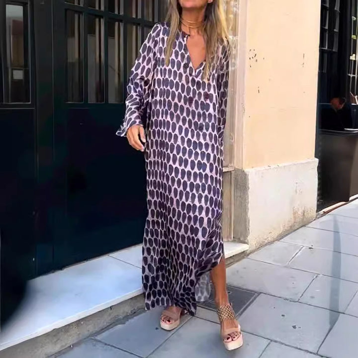 Damen Maxikleid mit modernem grafischen Muster und luftigen Ärmeln Drune