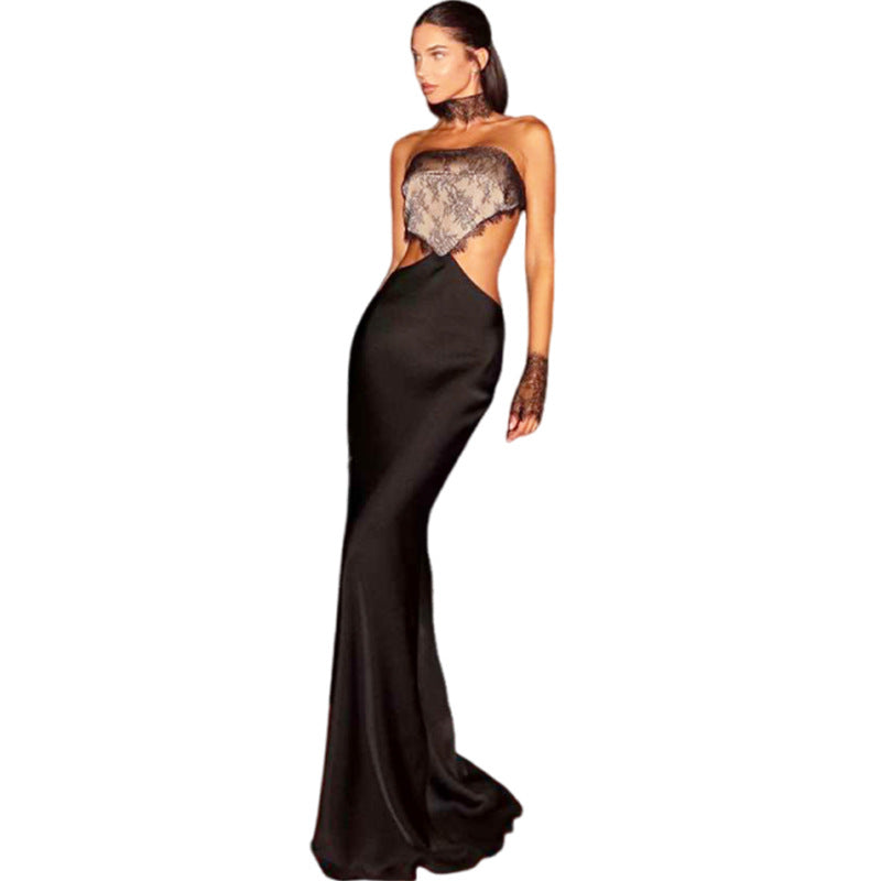 Damen Elegantes Maxikleid mit Spitze und Raffiniertem Schnitt Drune