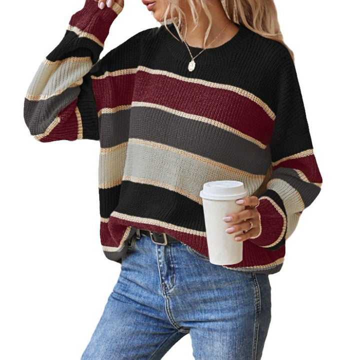 Damen lässiger Pullover mit breiten Blockstreifen Drune