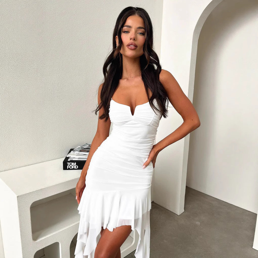 Damen Cocktailkleid mit geschichtetem Volant und raffinierten Drapierungen Drune