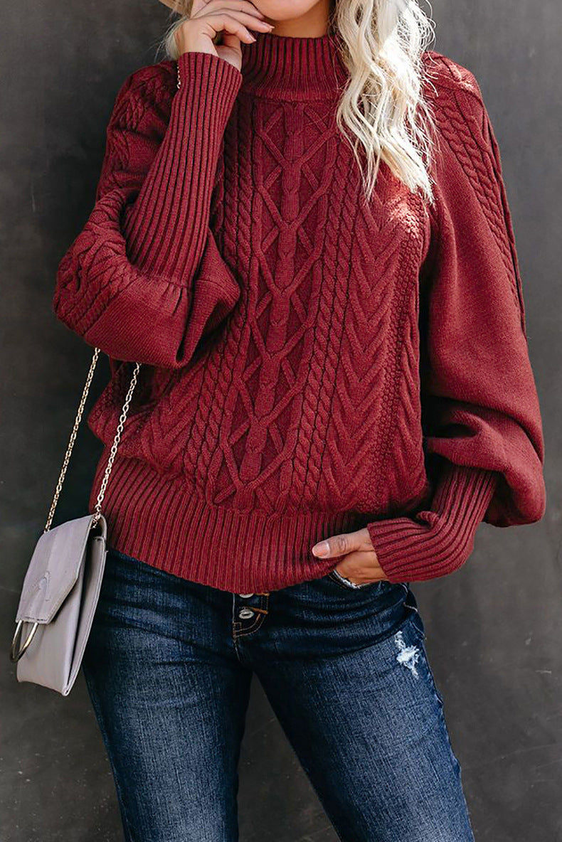 Damen Strickpullover mit Stehkragen und Zopfmuster Drune