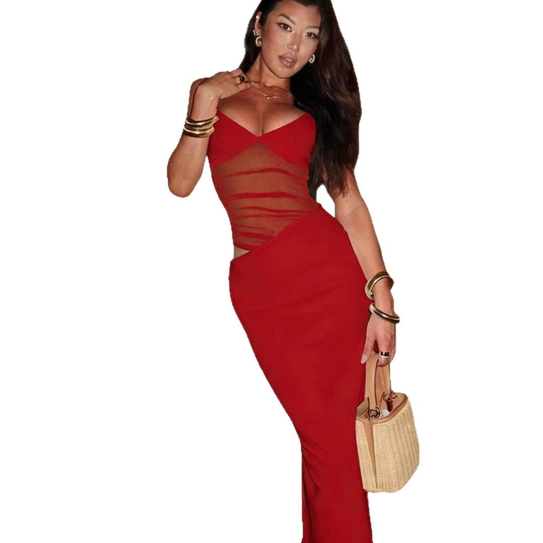 Damen Elegantes Maxikleid mit transparentem Oberteil und figurbetontem Schnitt Drune