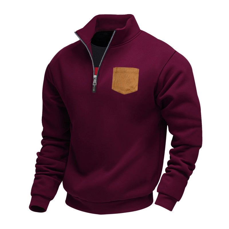 Herren eleganter Sweatpullover mit halbem Reißverschluss und praktischer Brusttasche Drune