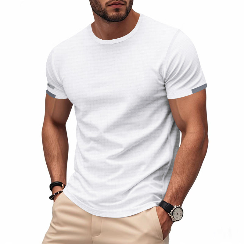 Herren nan athletisches Funktions-T-Shirt mit Rundhalsausschnitt, körpernahem Stretchschnitt und kontrastierendem Ärmelsaum Drune