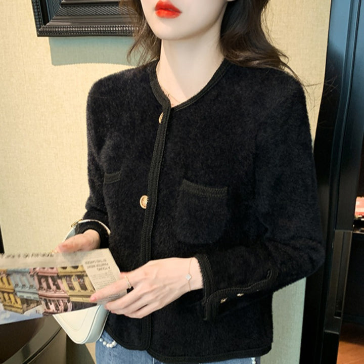 Damen elegante Strickjacke mit goldenen Knöpfen Drune