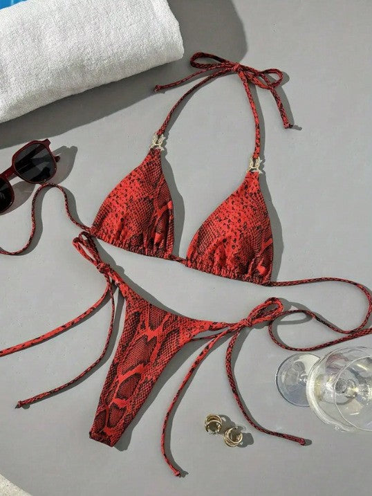 Damen Triangel-Bikini mit schickem Schlangenmuster Drune