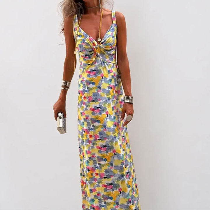 Damen Maxikleid mit kunstvollem Wickeldesign und floralem Muster Drune