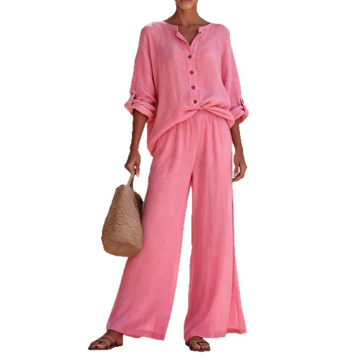 Damen Luftige Leinenbluse und weite Hose Drune