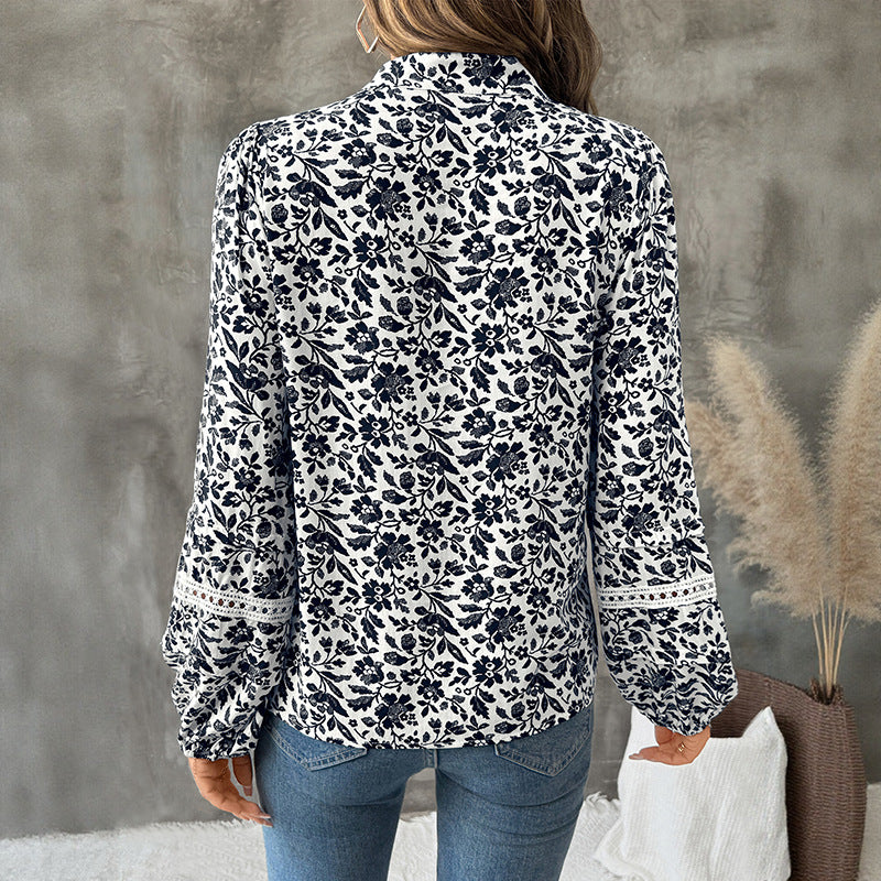Damen florale Bluse mit langen Ärmeln Drune