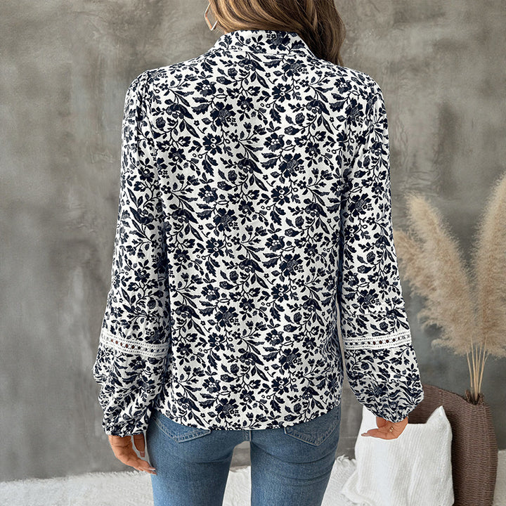 Damen florale Bluse mit langen Ärmeln Drune