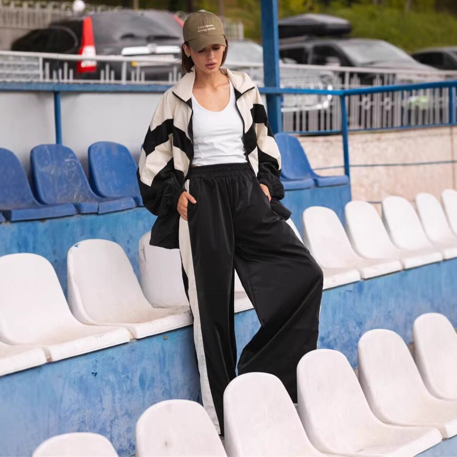 Damen sportlicher Windbreaker-Anzug mit hochgeschlossenem Kragen und trendigen Farbakzenten Drune
