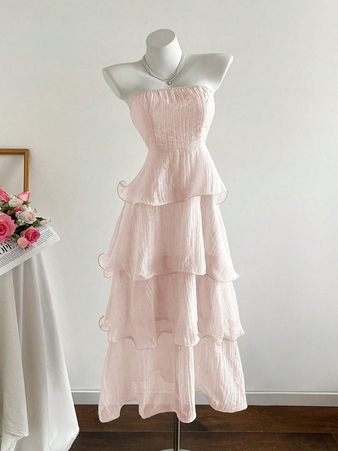 Damen langes Strandkleid mit voluminösen Rüschendetails Drune