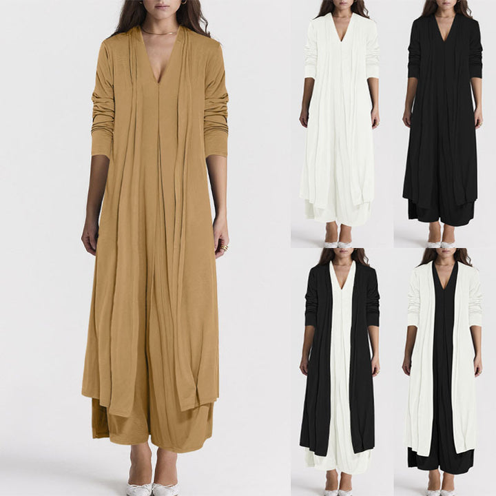 Damen Elegante Longjacke mit tiefem V-Ausschnitt und fließendem Schnitt Drune