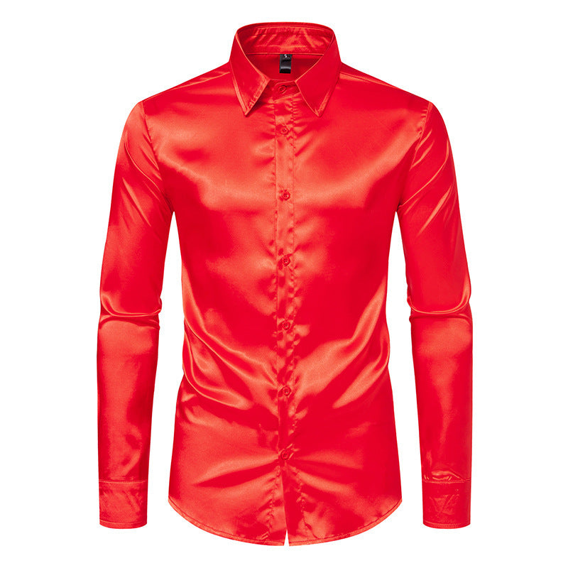 Herren Elegantes Satin-Hemd mit modernem Kragen und feiner Textur Drune