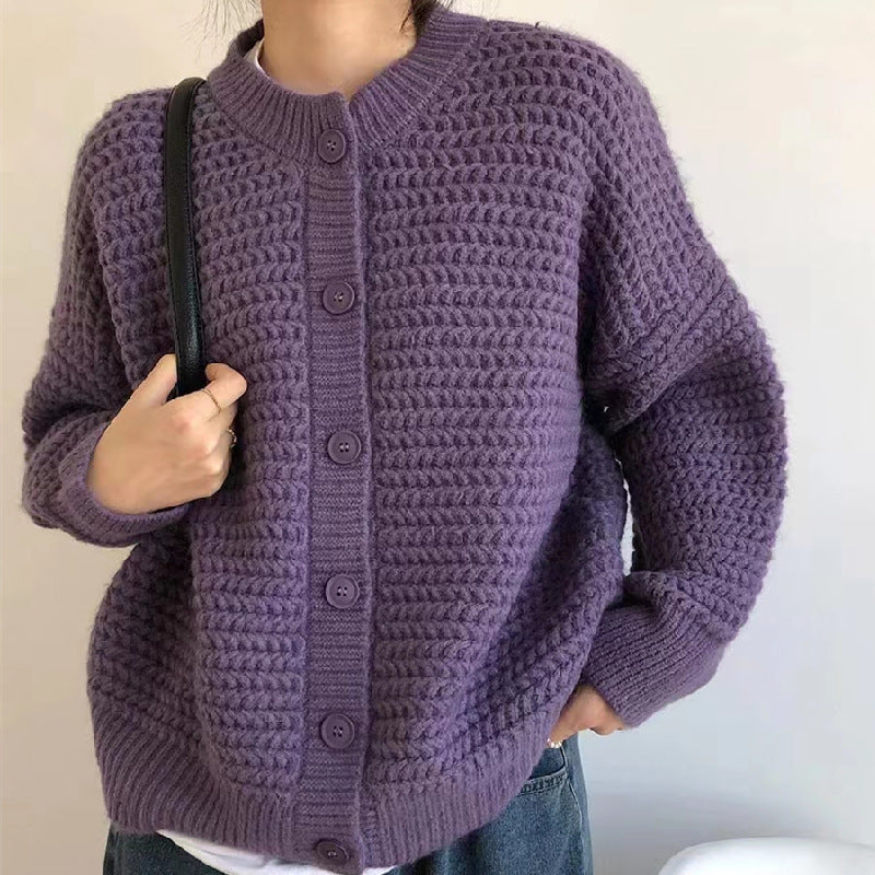 Damen Grobstrickjacke mit dekorativen Knöpfen und lässigem Schnitt Drune