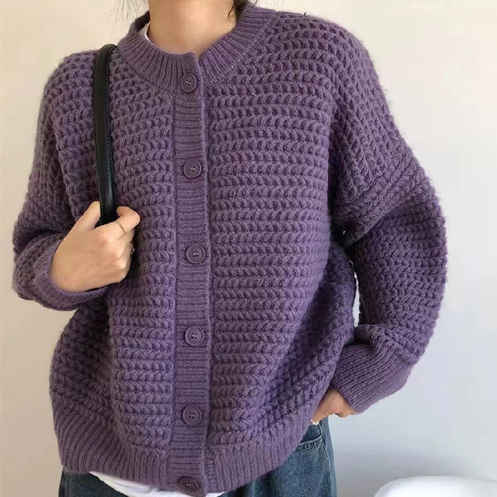 Damen Grobstrickjacke mit dekorativen Knöpfen und lässigem Schnitt Drune