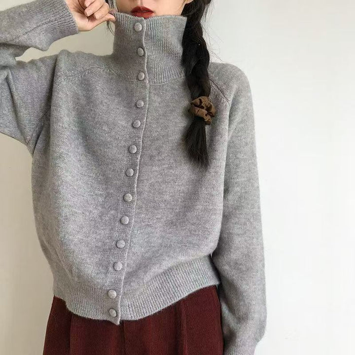Damen Modische Strickjacke mit hohen Knopfdetails Drune