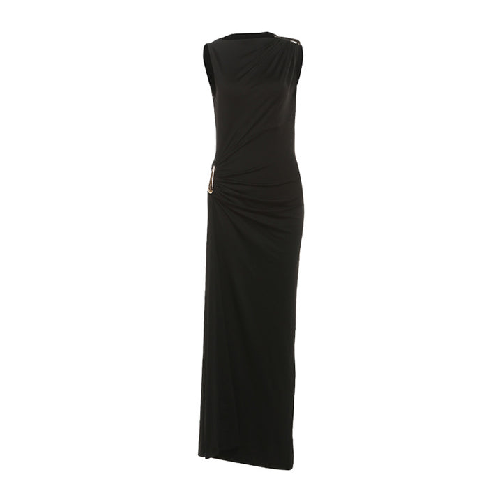 Damen Elegantes Maxikleid mit asymmetrischem Schnitt und Raffungen Drune