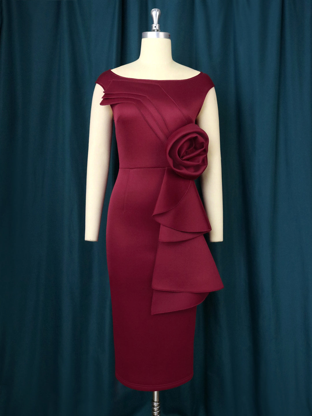 Damen figurbetontes Kleid mit schicker Rüschenapplikation Drune