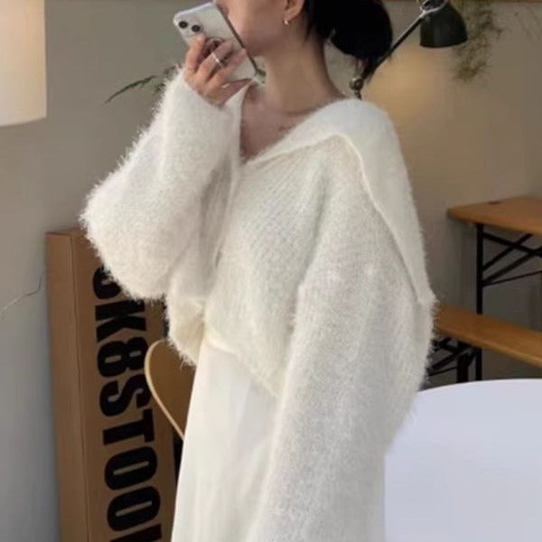 Damen kuscheliger V-Ausschnitt Pullover im modernen Schnitt Drune