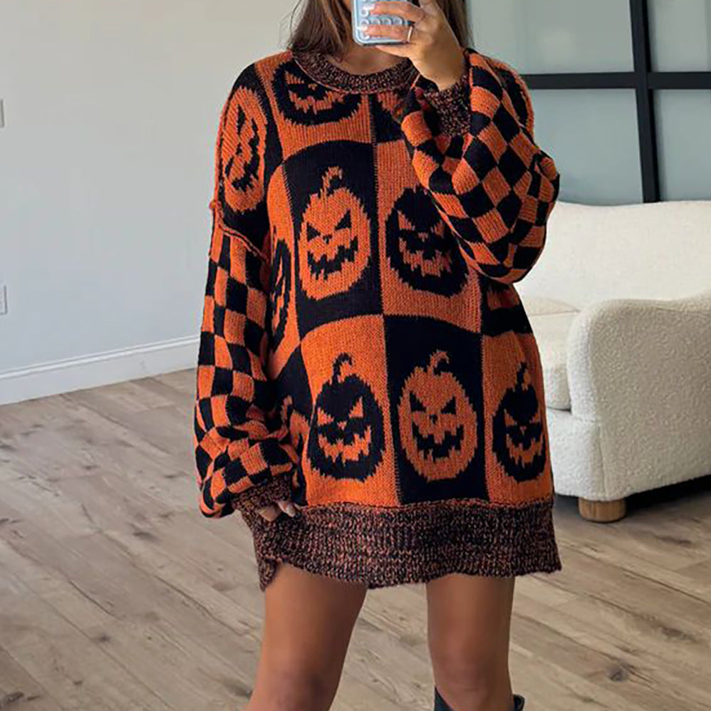 Damen Grobstrickpullover mit modernem Geistermotiv und lässigem Schnitt Drune