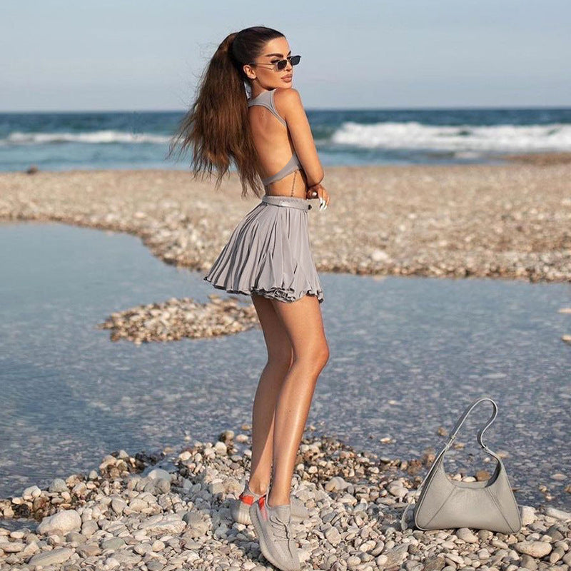 Damen Sportliches Crop-Top und Mini-Rock Set Drune