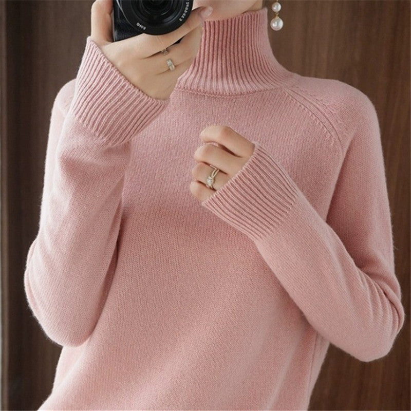 Damen weicher Rollkragenpullover aus feiner Merinowolle Drune