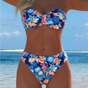 Damen Bikini-Set mit floralem Balconette-Oberteil und hochgeschnittenem Höschen Drune