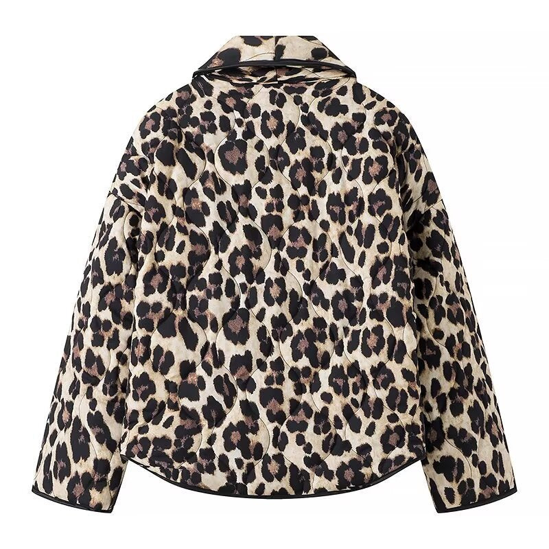 Damen Modische Leo-Muster Steppjacke mit praktischen Taschen Drune