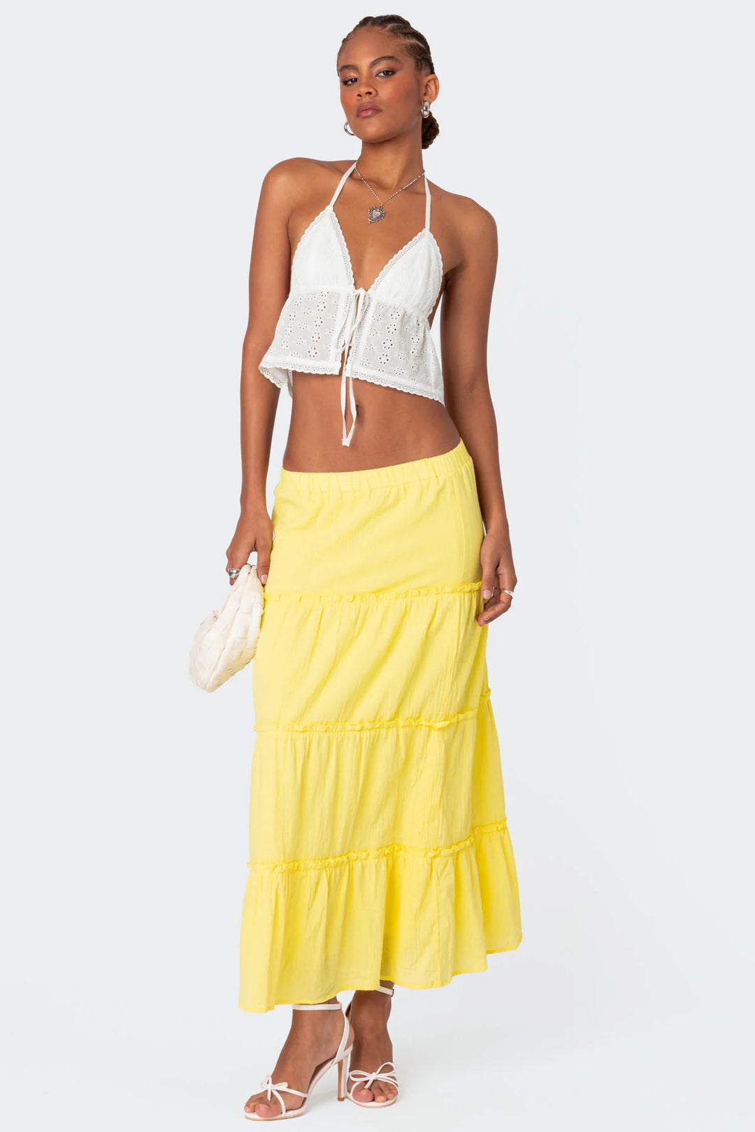 Damen luftiges Crop-Top mit bezauberndem Häkelmuster und schwingendem Saum Drune